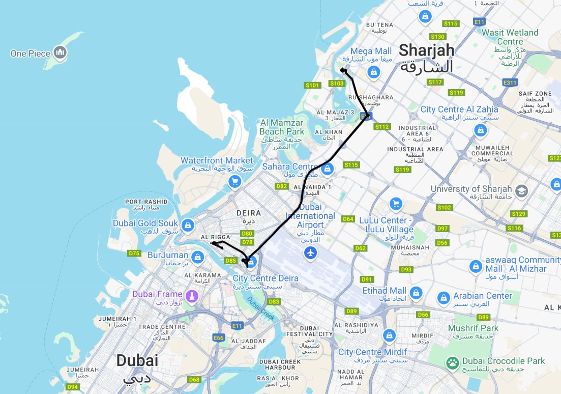 Khor Fakkan To Sharjah Route Map