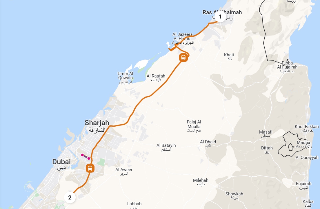 Ras Al Khaimah To Dubai Route Map