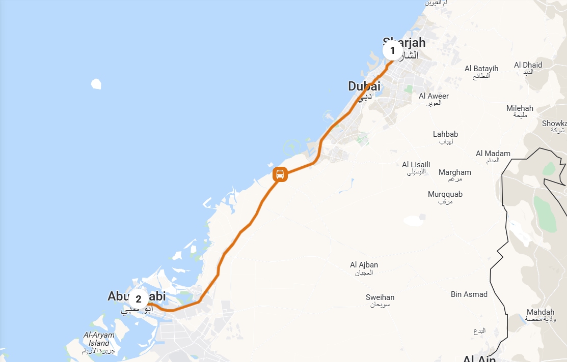 Sharjah To Abu Dhabi Route Map