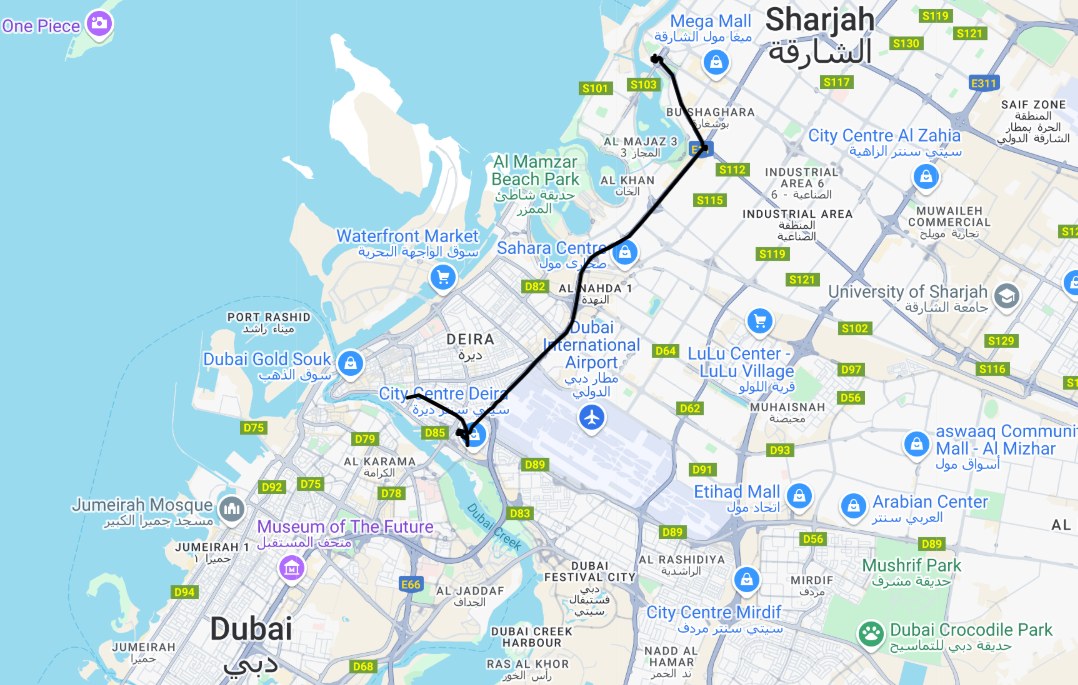 Union Metro Station To Sharjah Route Map