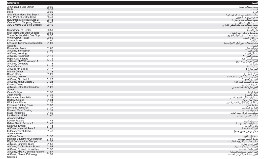RTA 21B Bus Schedule – Al Ghubaiba Bus Station to Al Quoz 10 Bus 21b Saturday Timetable 4