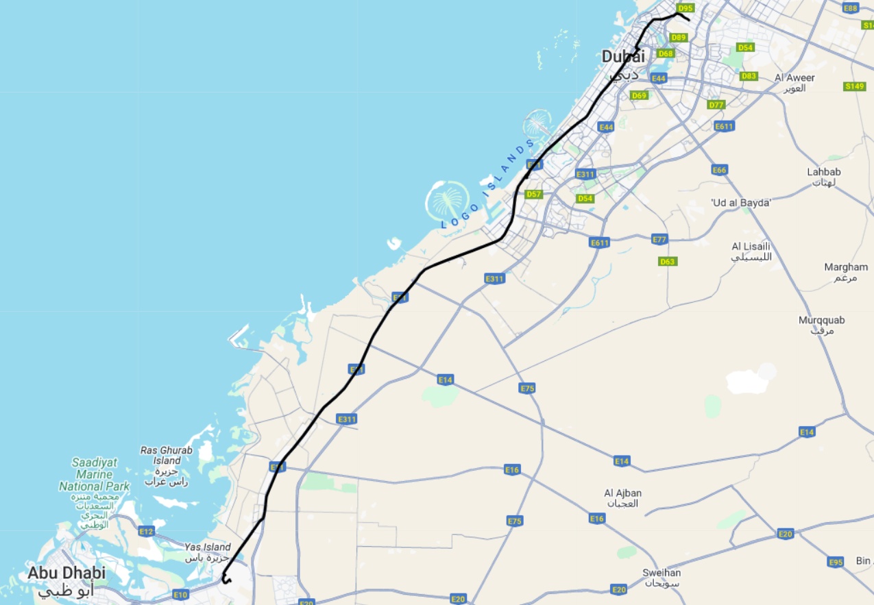 Abu Dhabi Airport To Dubai Airport Route Map