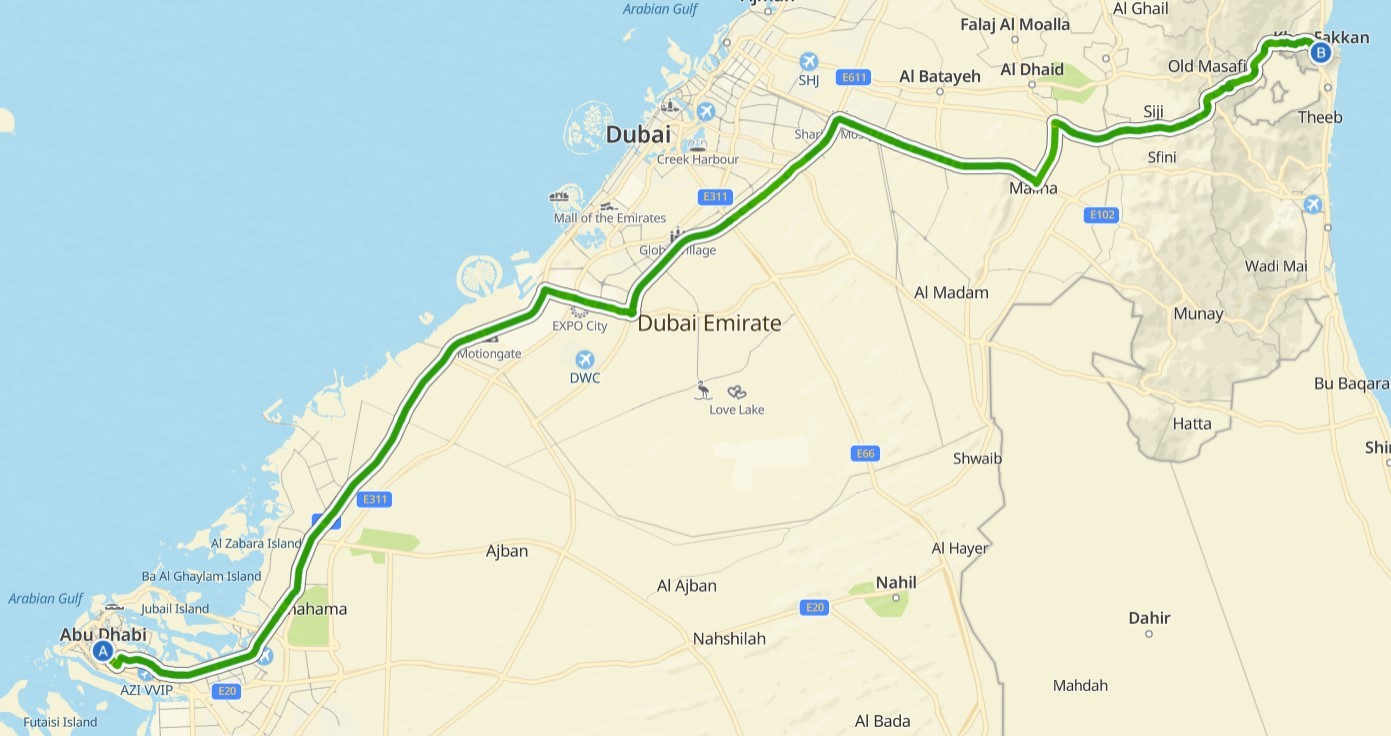 Abu Dhabi To Khor Fakkan Route Map