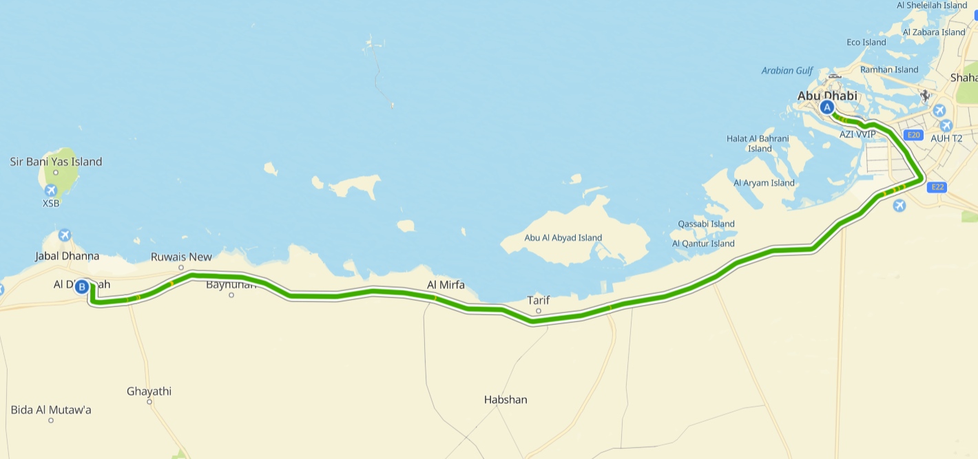 Abu Dhabi To Ruwais Route Map