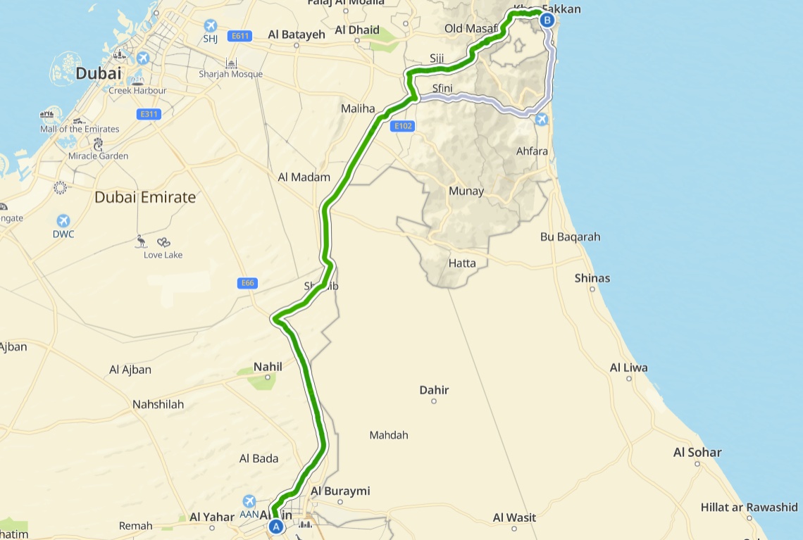 Al Ain To Khor Fakkan Route Map