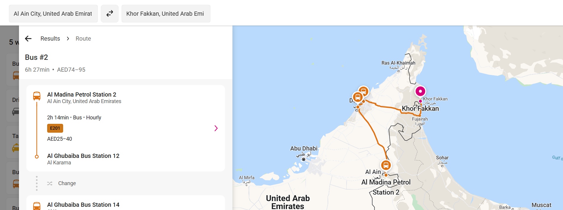 Al Ain To Khor Fakkan Route Option 3