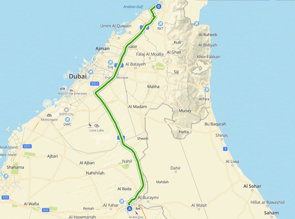 Al Ain To Ras Al Khaimah Route Map