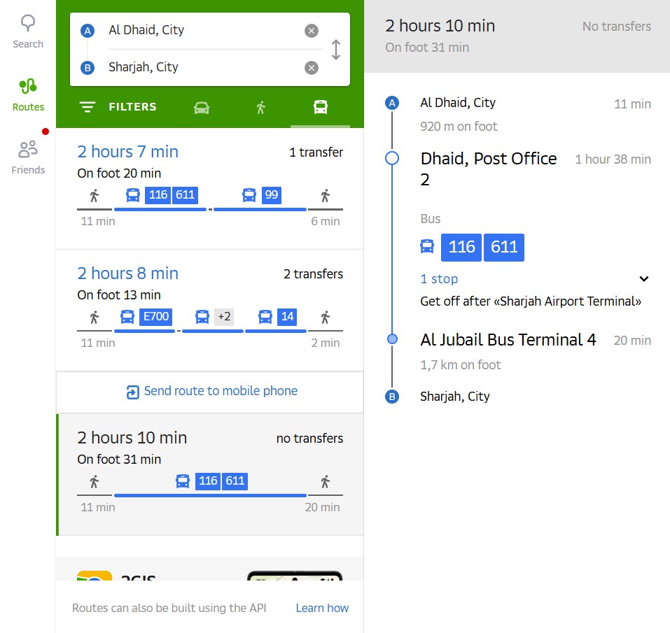 Al Dhaid To Sharjah Route Option