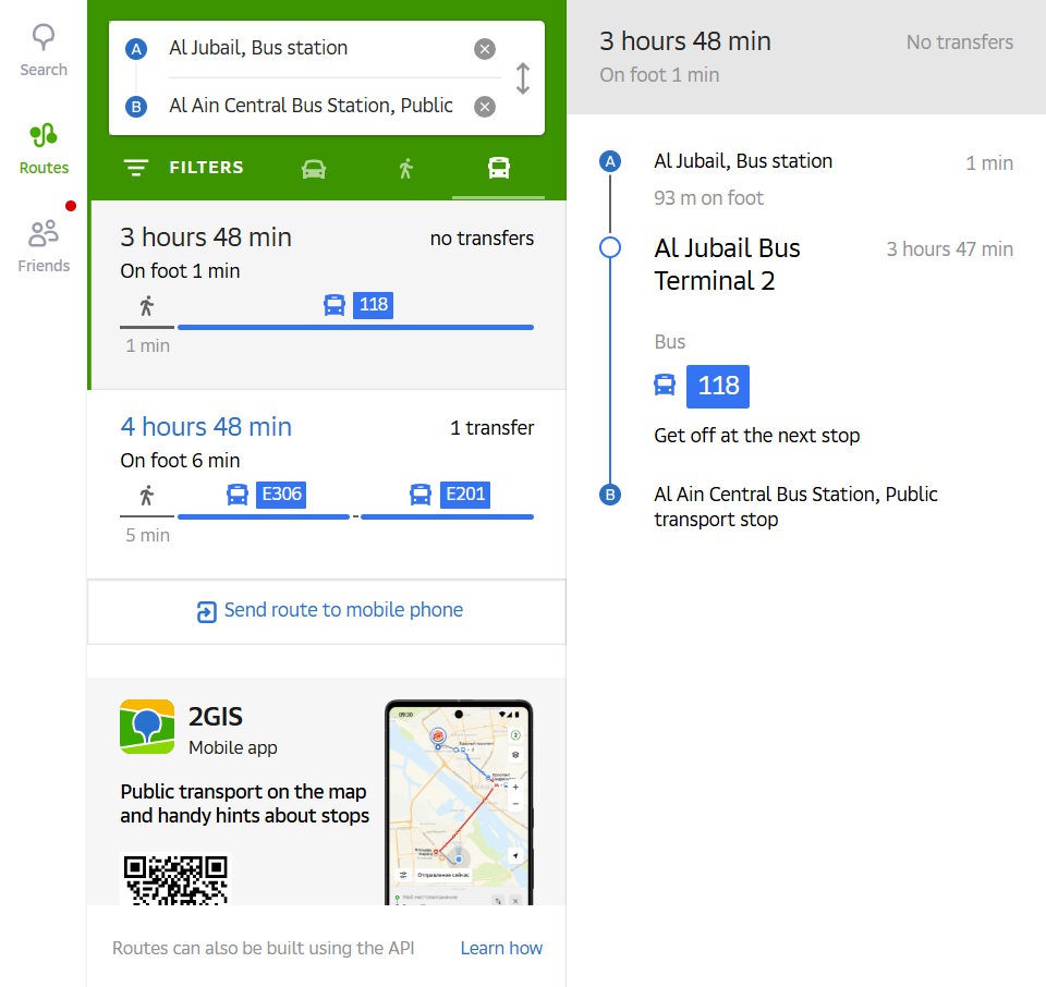 Al Jubail To Al Ain Station Route Option 1