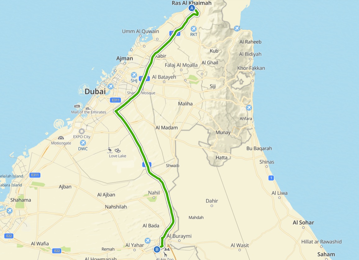 Ras Al Khaimah To Al Ain Route Map