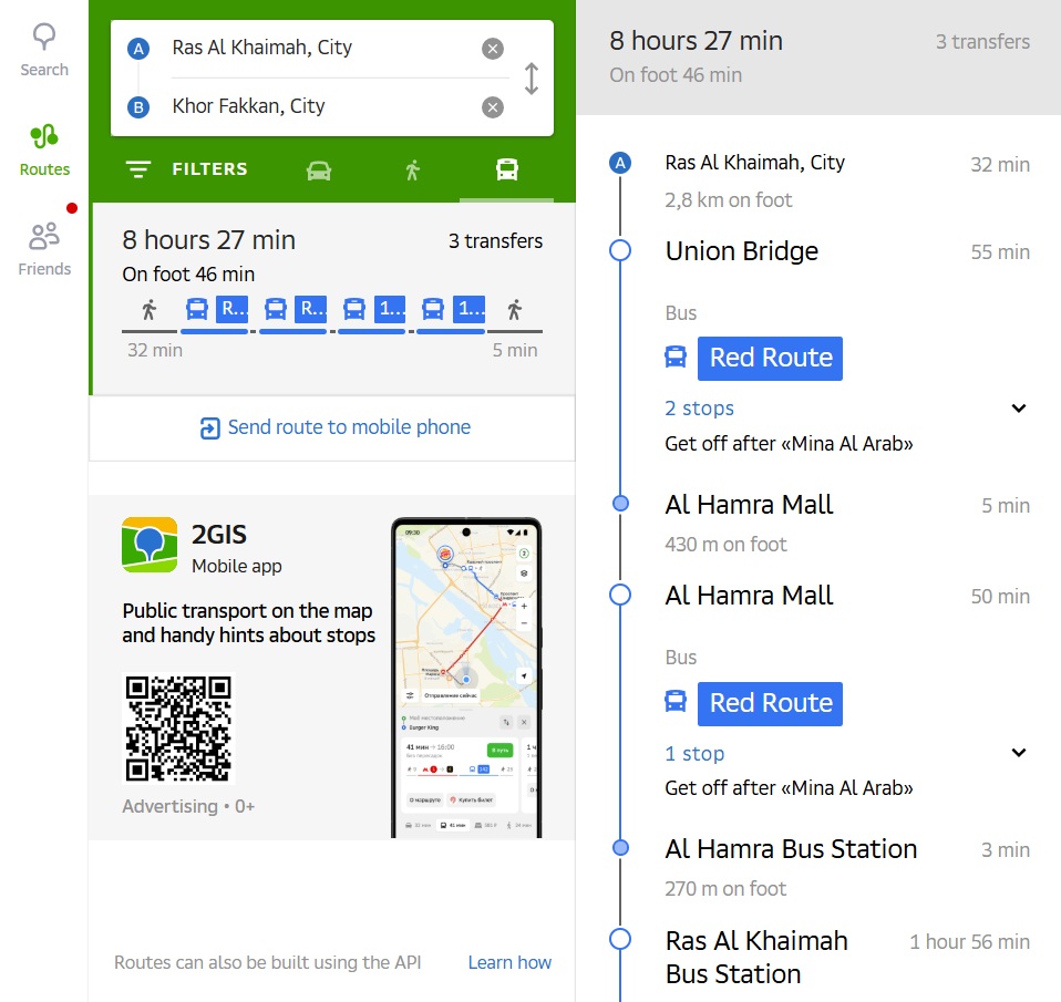 Ras Al Khaimah To Khor Fakkan Route Option