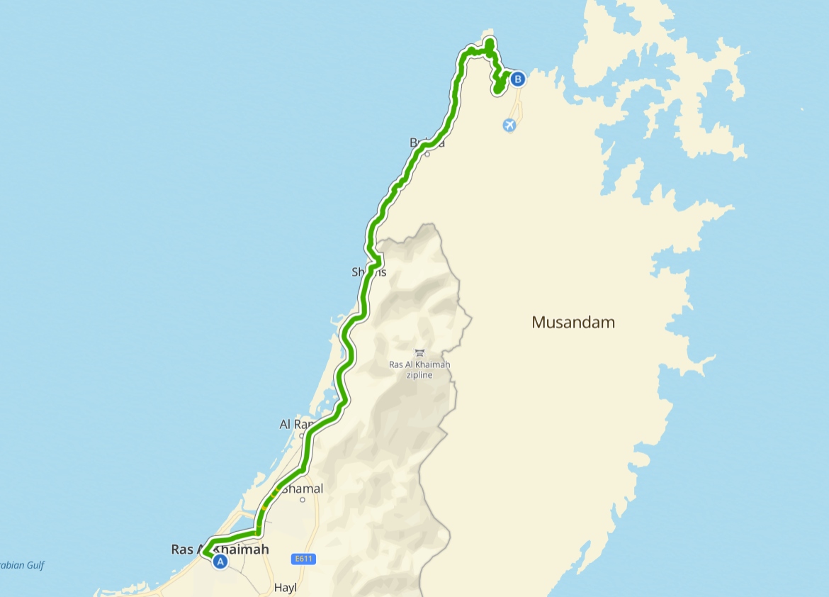 Ras Al Khaimah To Oman Musandam Route Map