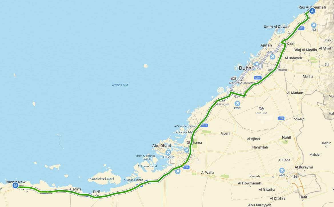 Ras Al Khaimah To Ruwais Route Map