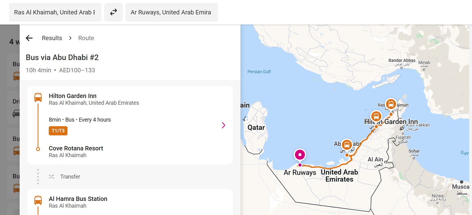 Ras Al Khaimah To Ruwais Route Option 2