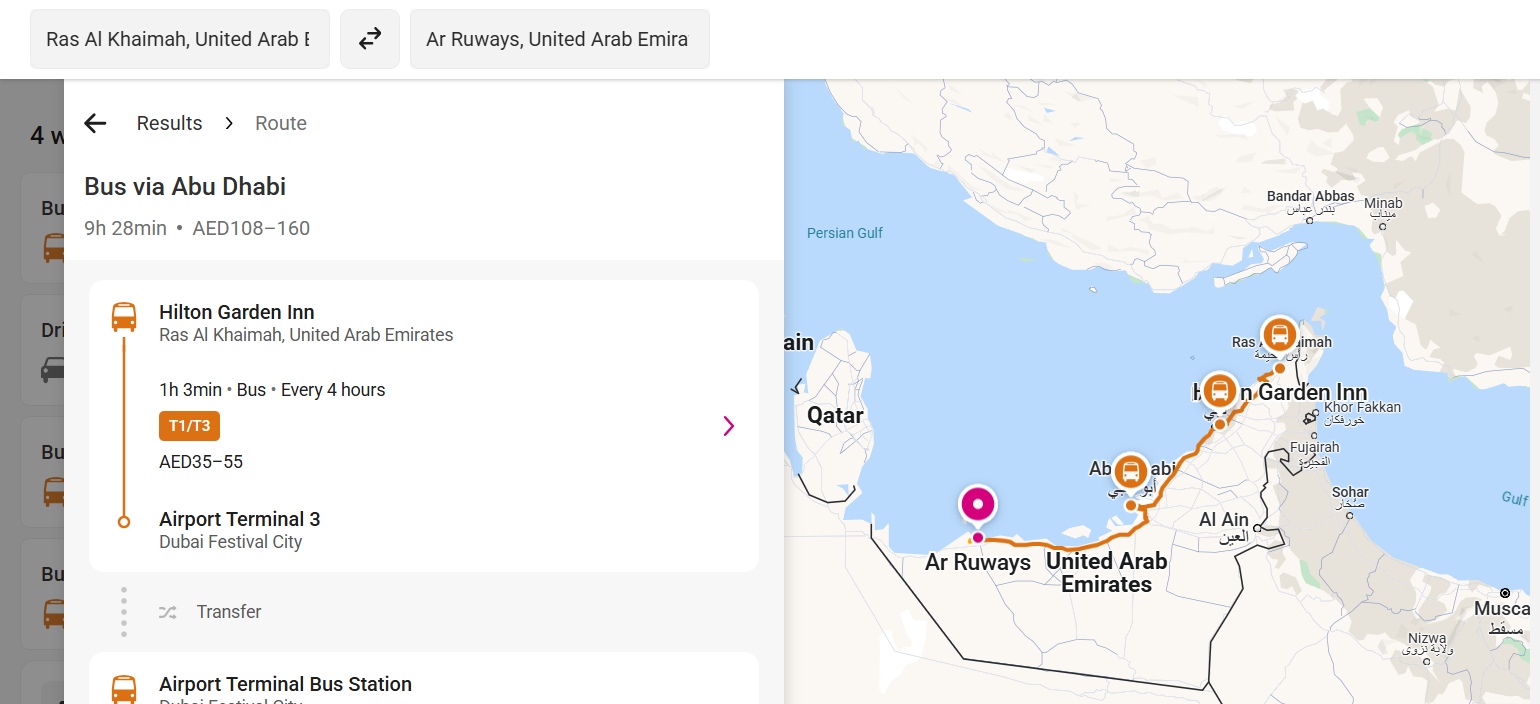 Ras Al Khaimah To Ruwais Route Option 3