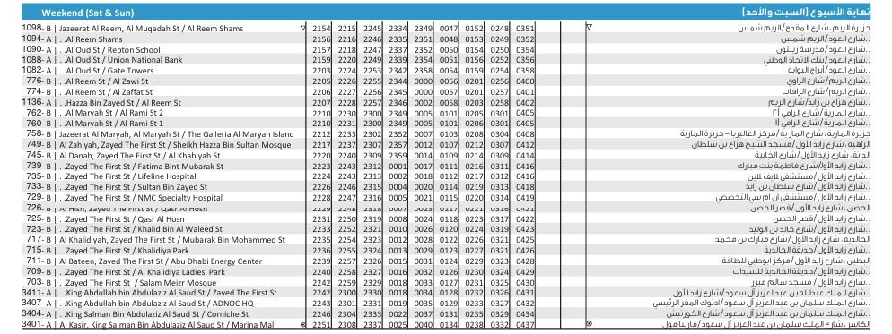 67 Bus Timings – Al Reem Shams to Marina Mall 9 Bus 67 Weekend Timetable 4