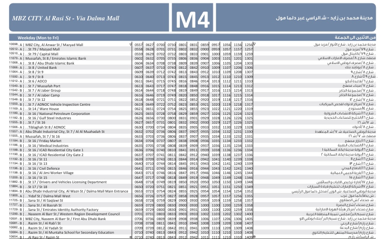 M4 Bus Schedule – Mazyad Mall to Razim Street 1 Bus M4 Weekday Timetable 1