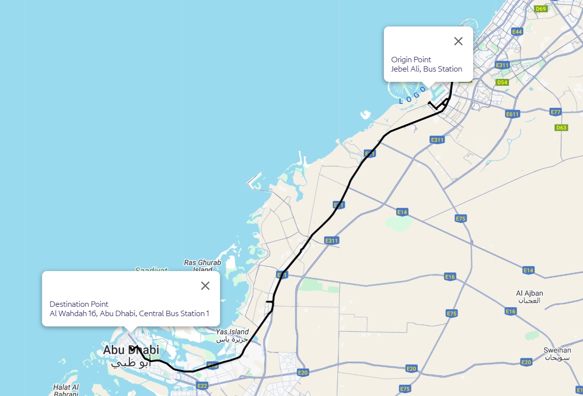 Jebel Ali to Abu Dhabi Bus Timing 1 Jebel Ali To Abu Dhabi Route Map
