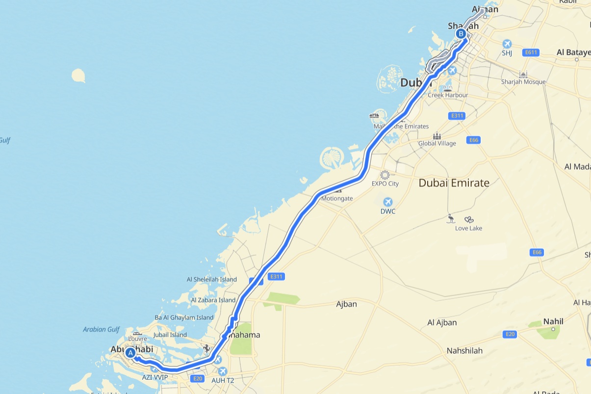 Abu Dhabi to Sharjah Bus Timings SRTA 117 4 Abu Dhabi To Sharjah (al Jubail) Route Map