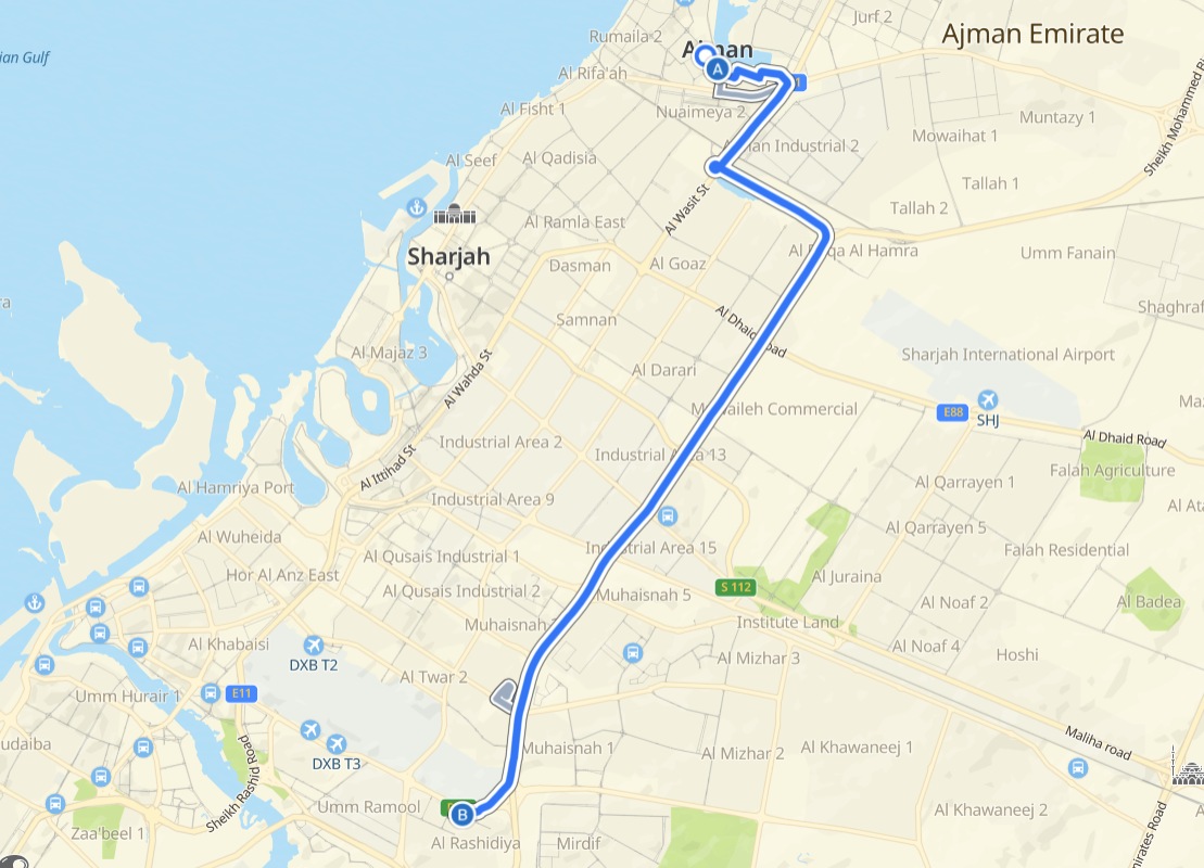 Ajman To Centrepoint Station (dubai) Route Map