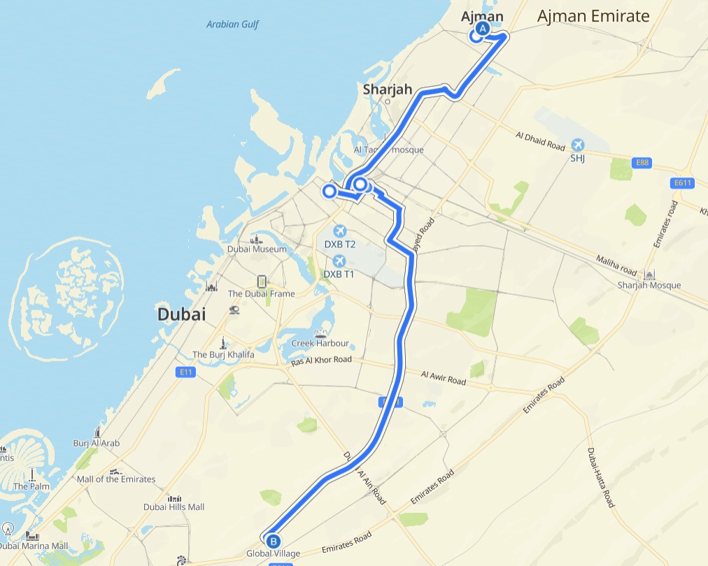Ajman To Global Village Route Map