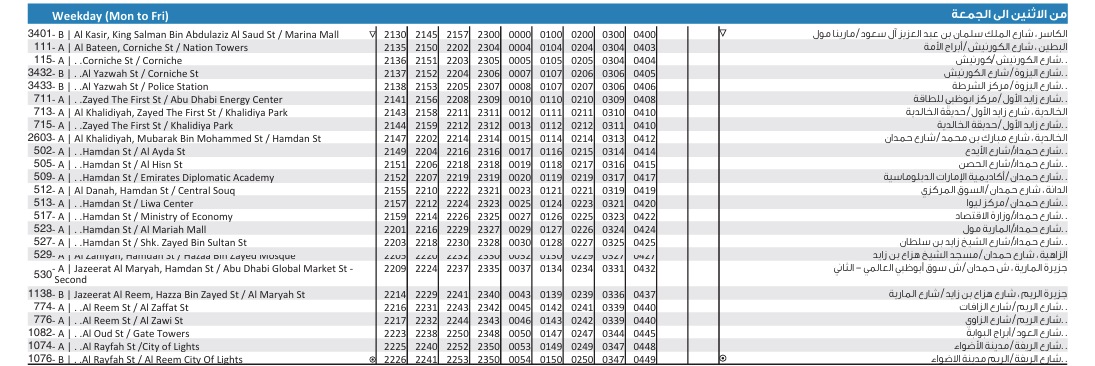 Abu Dhabi 65 Bus Timings from Marina Mall to Al Reem City of Lights 4 Bus 65 Weekday Timetable 4