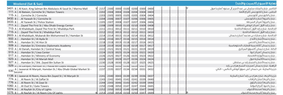 Abu Dhabi 65 Bus Timings from Marina Mall to Al Reem City of Lights 7 Bus 65 Weekend Timetable 3