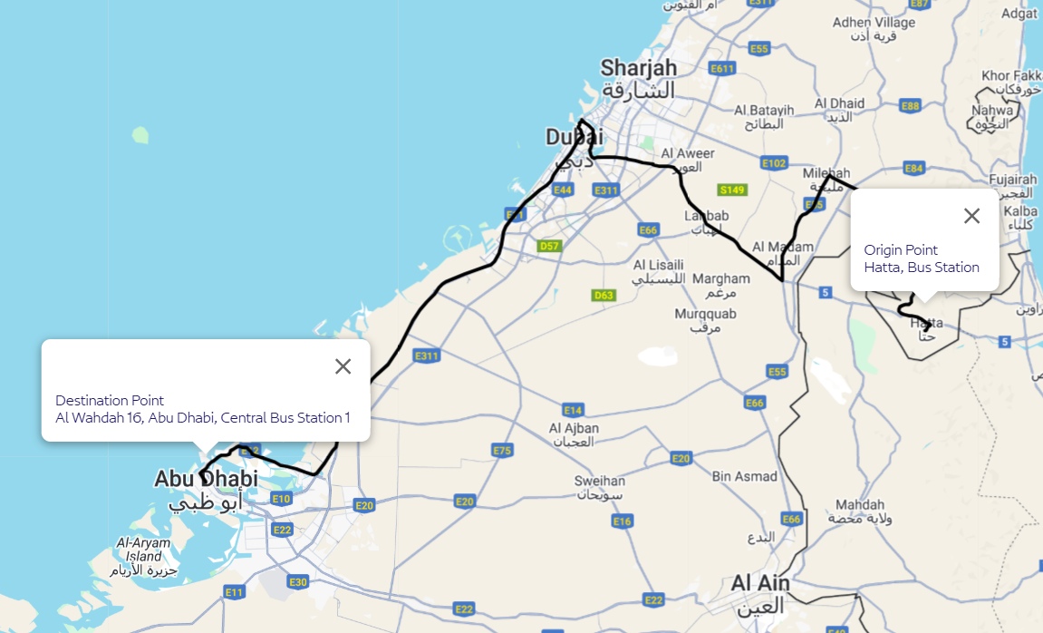 Hatta to Abu Dhabi Bus Timings and Route Options 1 Hatta To Abu Dhabi Route Map