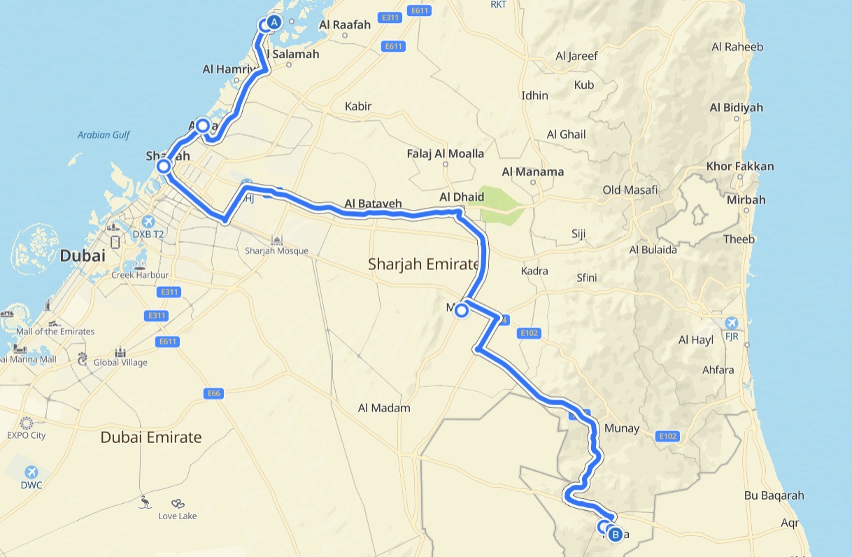 Umm Al Quwain to Hatta Bus Timings 1 Umm Al Quwain To Hatta Route Map